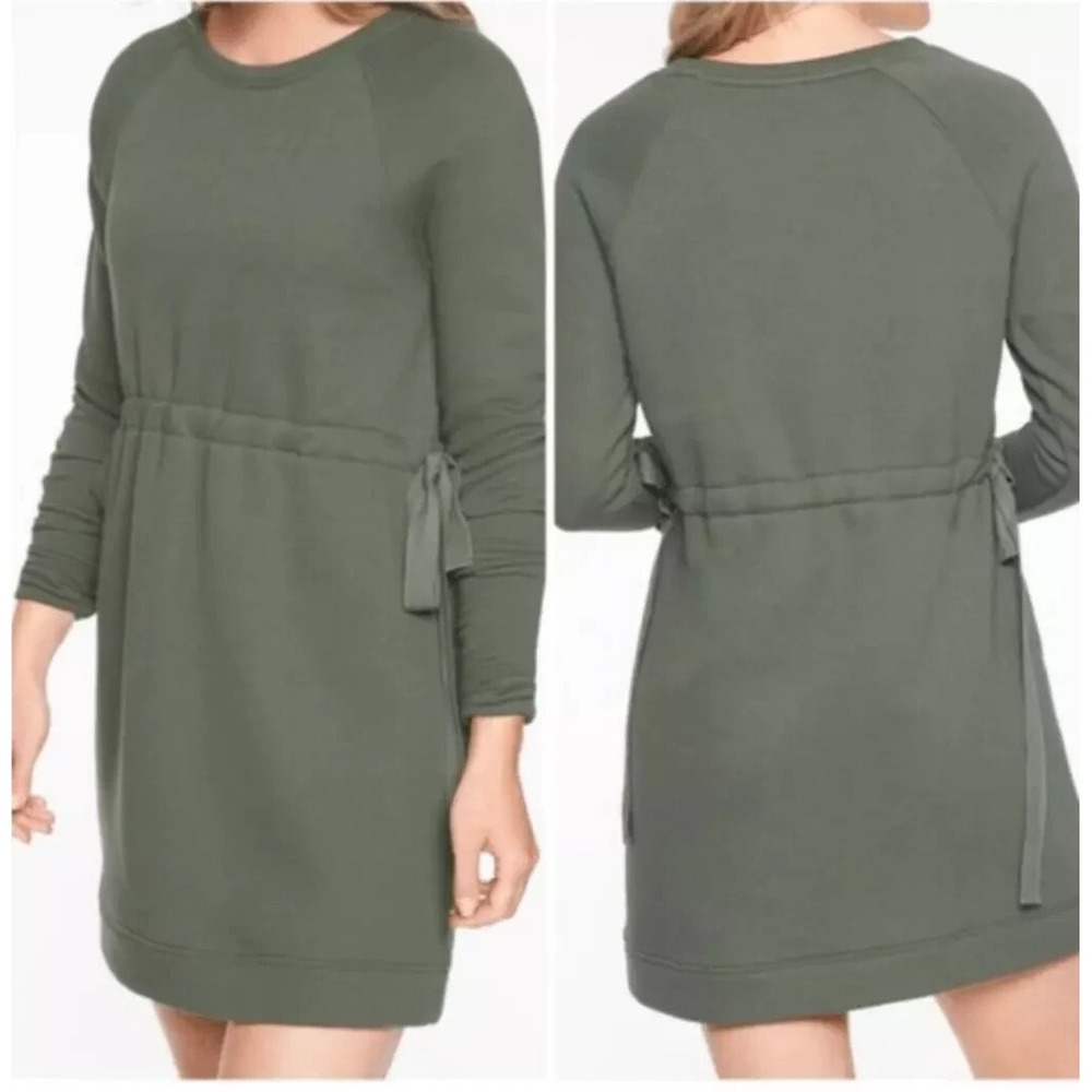 Athleta Sweatshirt Dress Womens Small Olive Green Minimalist Comfort Sporty - Picture 2 of 7